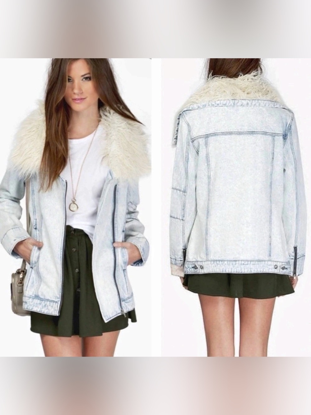 Some Days Lovin Faux Fur Collar Denim Jacket Size Medium